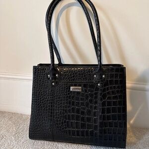 Sophisticated Black Crocodile-Embossed Tote by [Brand]